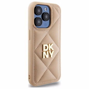 DKNY Quilted Stack Logo iPhone 15 Pro Ümbris - Beige