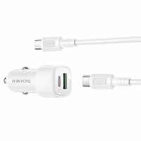 Borofone autolaadija BZ34B Cloud - USB + Type C - QC 3.0 PD 38W koos Type C Type C kaabliga valge