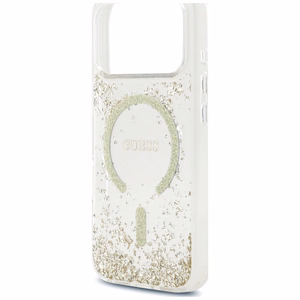 Guess Resin Bottom Glitter MagSafe ümbris mudelitele iPhone 18 Pro / 17 Pro, kuldne