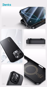 Benks Montage Magnetic Armor Pro Kevlar Ümbris Metal Frame 600D+1500D (MF65) jaoks Iphone 16 Pro must (Camera Control Button)