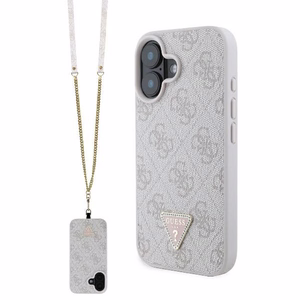 Guess Leather Metal Logo Strass Crossbody Ümbris jaoks iPhone 16 - roosa