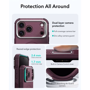 ESR Cyber Tough Kickstand MagSafe ümbris mudelitele iPhone 18 Pro Max / 17 Pro Max, tumeda kirsipunase värviga
