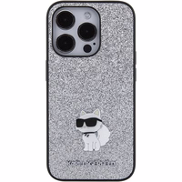 Karl Lagerfeld Fixed Glitter Choupette Logo Metal Pin Ümbris jaoks iPhone 15 Pro Max - hõbedane