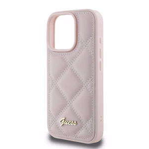Guess Quilted Metal Logo iPhone 16 Pro Ümbris - Roosa