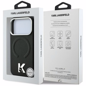 Karl Lagerfeld Grained Embossed Ring & Kameo Logo ümbris seadmele iPhone 18 Pro Max / 17 Pro Max, MagSafe-ühilduv – must