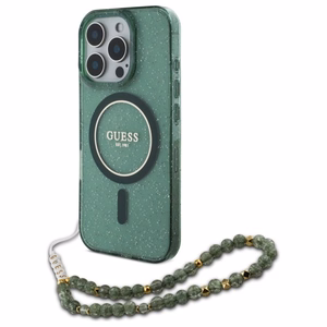 Guess IML Glitter With Pearl Strap MagSafe ümbris jaoks iPhone 16 Pro Max - roheline