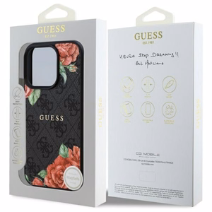 Guess GUHMP16LP4ROPEMCK iPhone 16 Pro 6.3" чёрный/чёрный жёсткий чехол 4G Flowers Print MagSafe