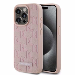 Кожаный чехол Karl Lagerfeld Monogram Metal Logo для iPhone 15 Pro Max - розовый