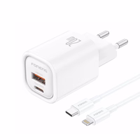 FONENG seinalaadija EU70 PD 20W 1xUSB-C + 1xUSB QC3.0 + kaabel USB-C - Lightning valge