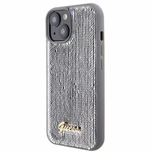 Guess чехол для iPhone 13 / 14 / 15 GUHCP15SPSFDGSS (Sequin Script Metal) серебряный
