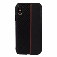 MOTO CARBON Ümbris jaoks Samsung Galaxy A6 Plus 2018 Must with punane stripe