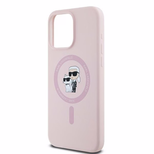 Силиконовый чехол Karl Lagerfeld Karl&Choupette Ring MagSafe для iPhone 15 Pro Max - розовый
