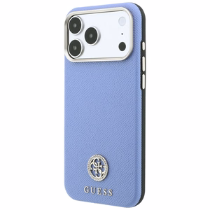 Guess Grained Round Strass Logo ümbris seadmele iPhone 18 Pro / 17 Pro, MagSafe-ühilduv – sinine