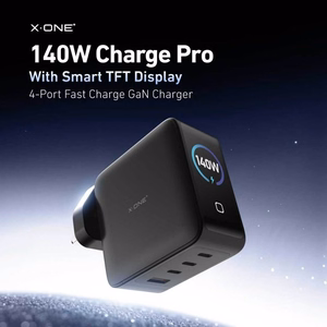 Reisilaadija X-ONE ChargeGo GaN 65W sissetõmmatava kaabli ja USB C pordiga – must