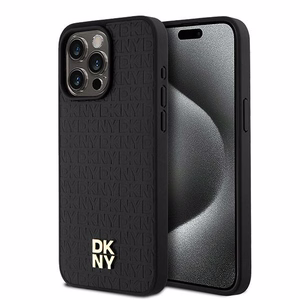 DKNY Leather Monogram Pattern Metal Logo MagSafe Ümbris jaoks iPhone 15 Pro Max - Must