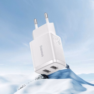 Baseus Compact Quick Charger, 2x USB, 10.5W (valge)