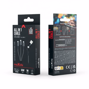 Maxlife ALLin1 kaabel USB + USB-C - Lightning + 2x USB-C 1,0 m 66W must