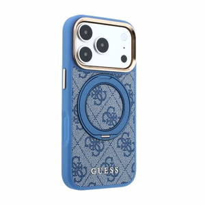 Guess PU 4G Ring Stand MagSafe ümbris Apple iPhone 18 Pro jaoks, sinine