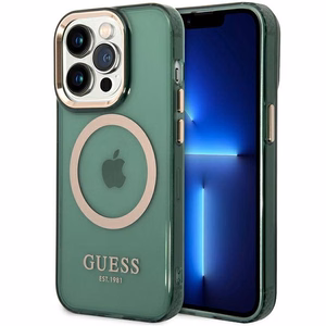Guess GUHMP14XHTCMA iPhone 14 Pro Max 6.7" roheline/khaki hard ümbris kuldne Outline Translucent MagSafe