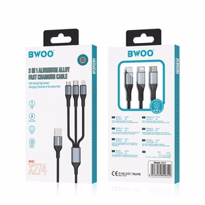 BWOO 3-в-1 кабель USB - USB-C, Lightning, Micro USB 1м 3A X274 черный