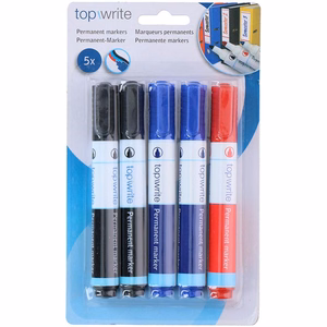Topwrite püsimarkerite komplekt, 5 tk, mustad / sinised / punased