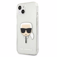 Karl Lagerfeld Glitter Karl's Head ümbris iPhone 13 mini jaoks - hõbedane