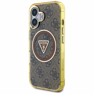 Guess IML Metal Glitter 4G Circle Triangle MagSafe Case for iPhone 16 - Brown