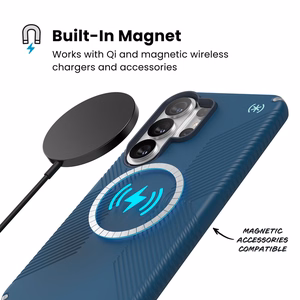 Speck Presidio2 Grip Magnet - Samsung Galaxy S26 Ultra MagSafe чехол (Deep Sea/Silver Metallic/Spell Blue)