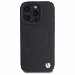 BMW Sign Leather Half Textured And Circle MagSafe ümbris jaoks iPhone 16 Pro Max - must