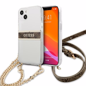 Guess GUHCP13SKC4GBGO iPhone 13 mini 5.4" Transparent hardcase 4G Brown Strap Gold Chain