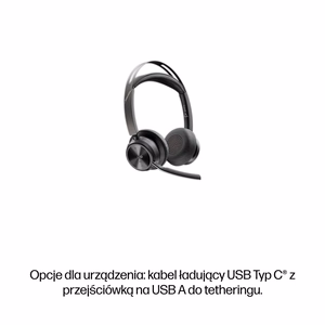 HP Poly Voyager Focus 2-M USB-C-C kõrvaklapid USB-C/A adapter laadimisalus