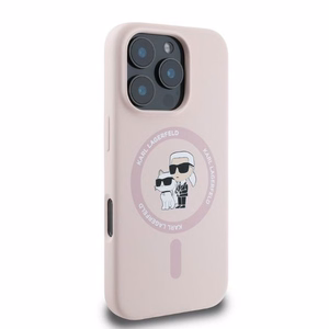 Karl Lagerfeld Silicone Karl&Choupette Heads MagSafe Ümbris jaoks iPhone 16 Pro Max - Roosa