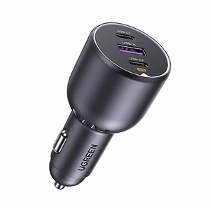 Ugreen 130W 3-Port Fast Car Char gray Headphones, Mobile computer, Mobile phone, Laptop, Power bank, Telephone Grey Cigar lighter Auto