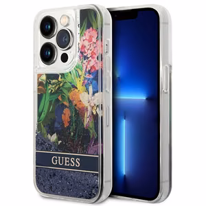 Guess GUHCP14LLFLSB iPhone 14 Pro 6.1 "sinine / sinine hardcase Flower Liquid Glitter