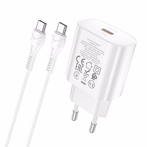 Laadija Hoco N22 25W USB-C + USB-C to USB-C kaabel 1.0m valge