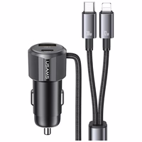 Autolaadija USAMS YT Series CC287 66W 1xUSB-A 1xUSB-C + kabel 2w1 USB-C/Lightning tarnish