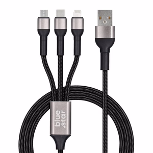 Kaabel 3in1 USB A to Lightning / Micro USB / USB C sinine Star 2,4A with braid 1,2 m TFK-DC-010 must