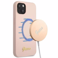 Guess GUHMP13MLSLMGLP iPhone 13 6.1" heleroosa/heleroosa hardcase Silikoonist Script Gold Logo Magsafe