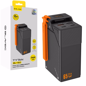 Blavec BJ-50 Tytan akupank, 30 000 mAh, 65 W, 2× USB-C + 2× USB-A (PBBJ50B), must