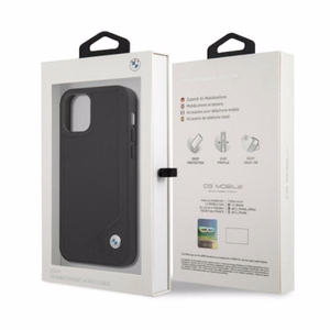 BMW nahast deebossi ümbris iPhone 12 Pro Max'ile - must