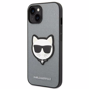 Karl Lagerfeld Saffiano Choupette Head Patch ümbris iPhone 14 Plus'ile - hõbedane
