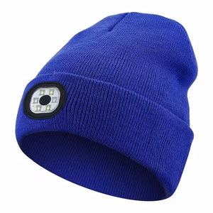 Hat with LED light sinine