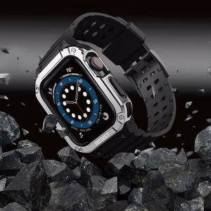 Protect Strap Ремешок для Apple Watch 38/40/41mm с бронированным чехлом - чёрный, серебряный