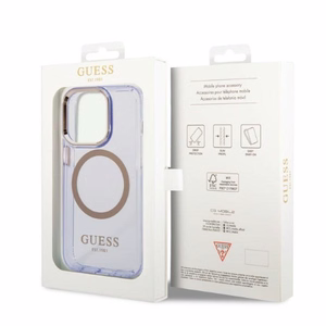 Guess GUHMP14LHTCMU iPhone 14 Pro 6.1" lilla/lilla hard ümbris kuldne Outline Translucent MagSafe