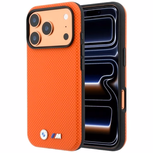BMW M Quadrille Kevlar Metal Logo MagSafe ümbris mudelile iPhone 17 Pro / 18 Pro – oranž