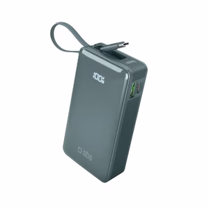Powerbank SBS 10000 mAh 20W sisseehitatud USB-C kaabliga ja digitaalse ekraaniga - hall