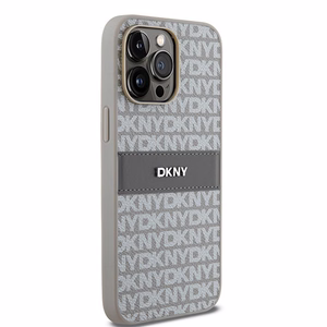 DKNY Leather Mono Stripe & Metal Logo ümbris jaoks iPhone 14 Pro Max - beige