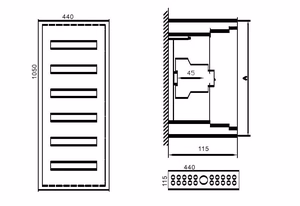 MCB kast TIBOX 440x1050x115mm; 6x16P, pinnapealne paigaldus, siseruumides