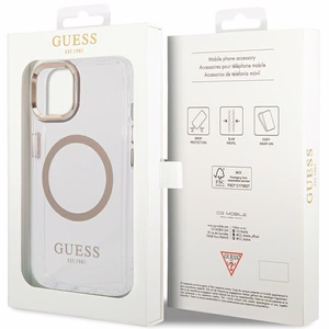 Guess Metal Outline MagSafe Ümbris jaoks iPhone 15 Plus / 14 Plus - kuldne
