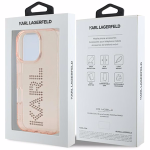 Karl Lagerfeld IML Rhinestones Logo iPhone 16 Pro Max Ümbris - Roosa